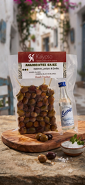 Mixed Greek Olives and Local Ouzo from Lesvos island