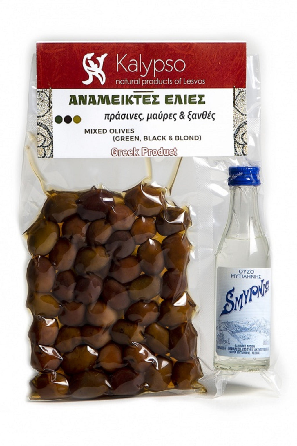 Mixed Greek Olives and Local Ouzo from Lesvos island